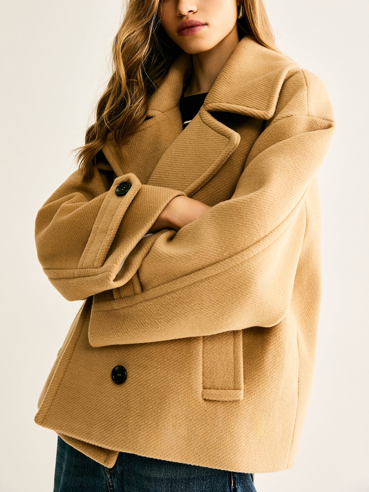 Gwyneira | Oversized korte tweedjas voor dames – Stijlvolle casual winterjas, jas met knopen