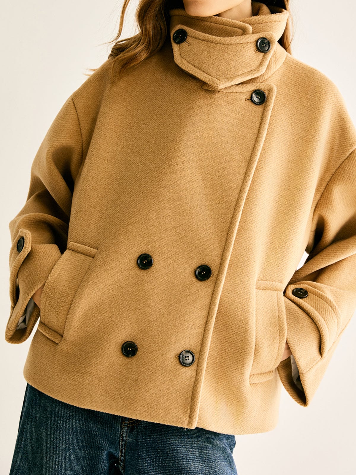 Gwyneira | Oversized korte tweedjas voor dames – Stijlvolle casual winterjas, jas met knopen