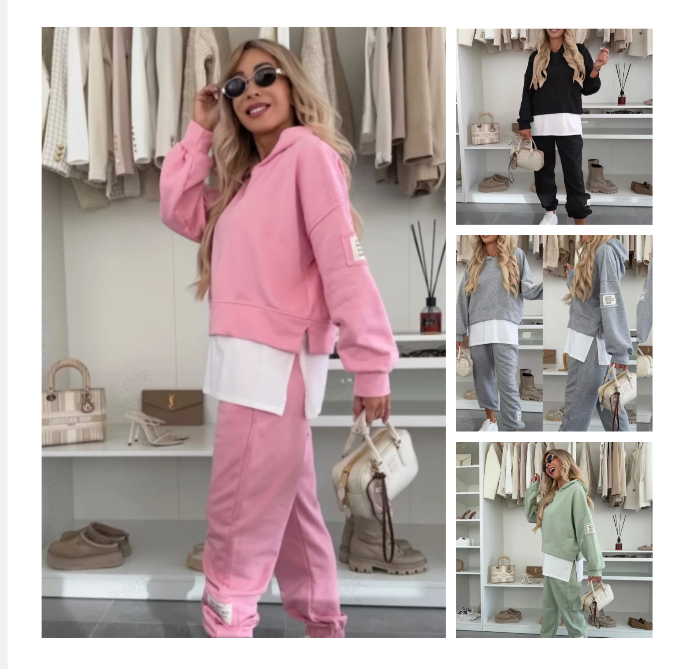 Carenelle | Patchwork hoodie en broek voor dames – Dubbellaags ontwerp, oversized sweatshirt, casual loungewear