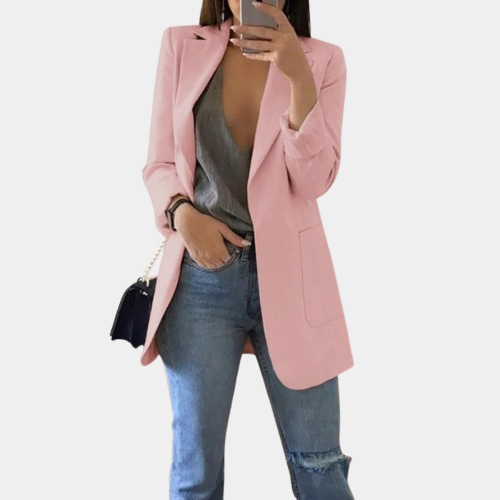 Solivine | Elegante, getailleerde lange blazer voor dames – Chique formeel jasje, zakelijke kantoorjas