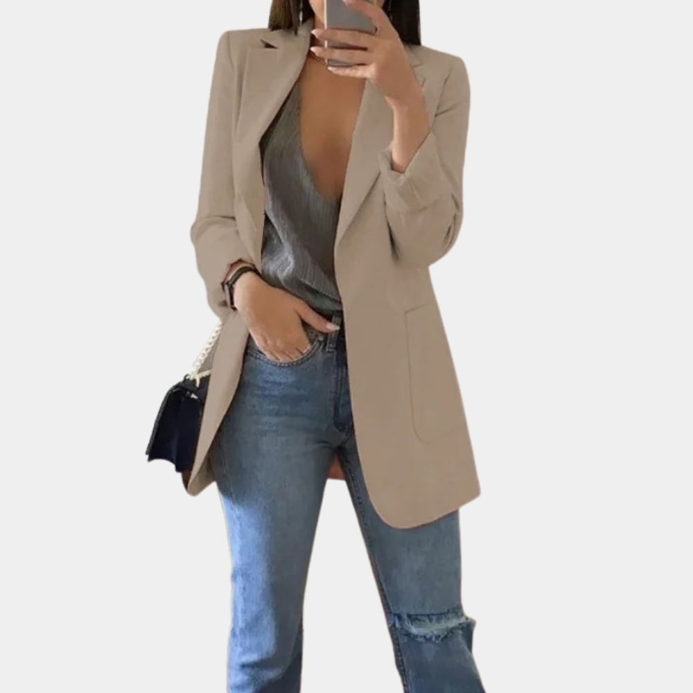 Solivine | Elegante, getailleerde lange blazer voor dames – Chique formeel jasje, zakelijke kantoorjas