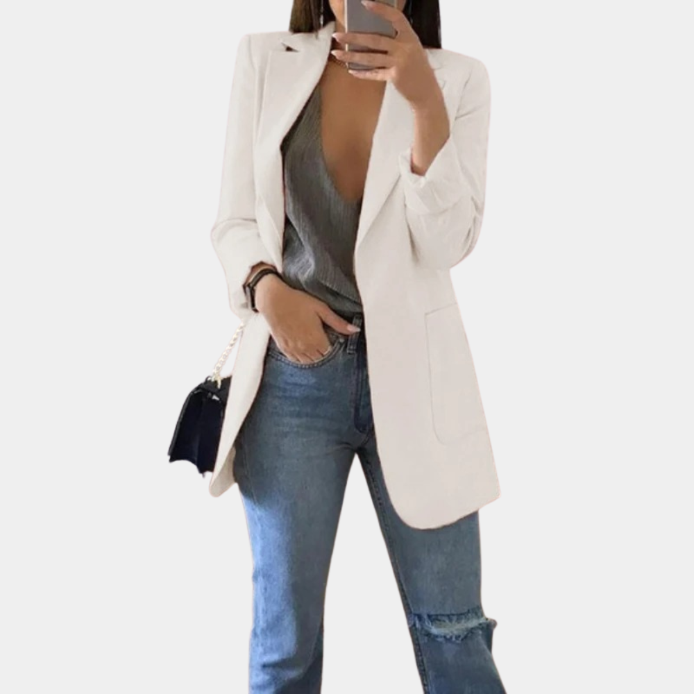 Solivine | Elegante, getailleerde lange blazer voor dames – Chique formeel jasje, zakelijke kantoorjas