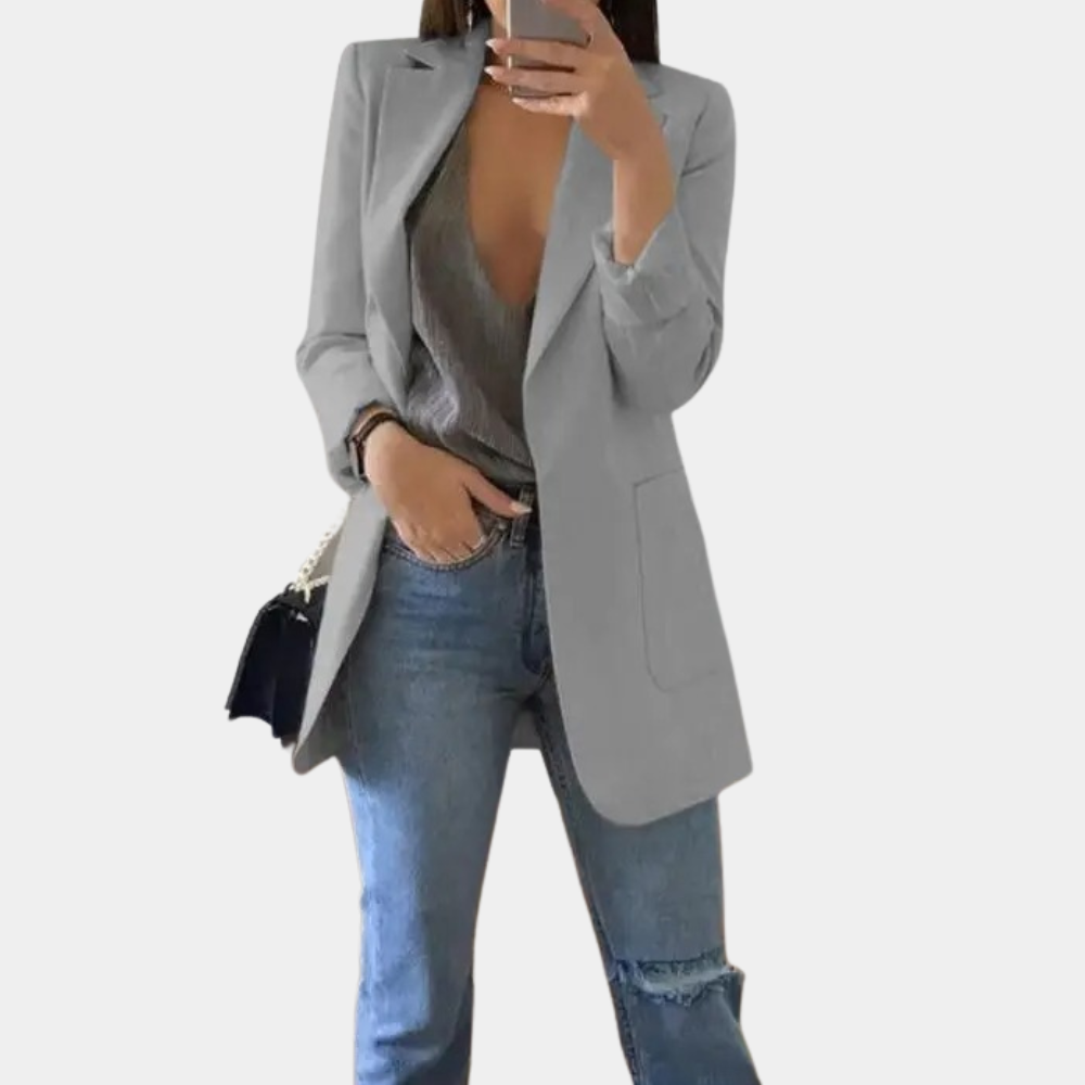 Solivine | Elegante, getailleerde lange blazer voor dames – Chique formeel jasje, zakelijke kantoorjas