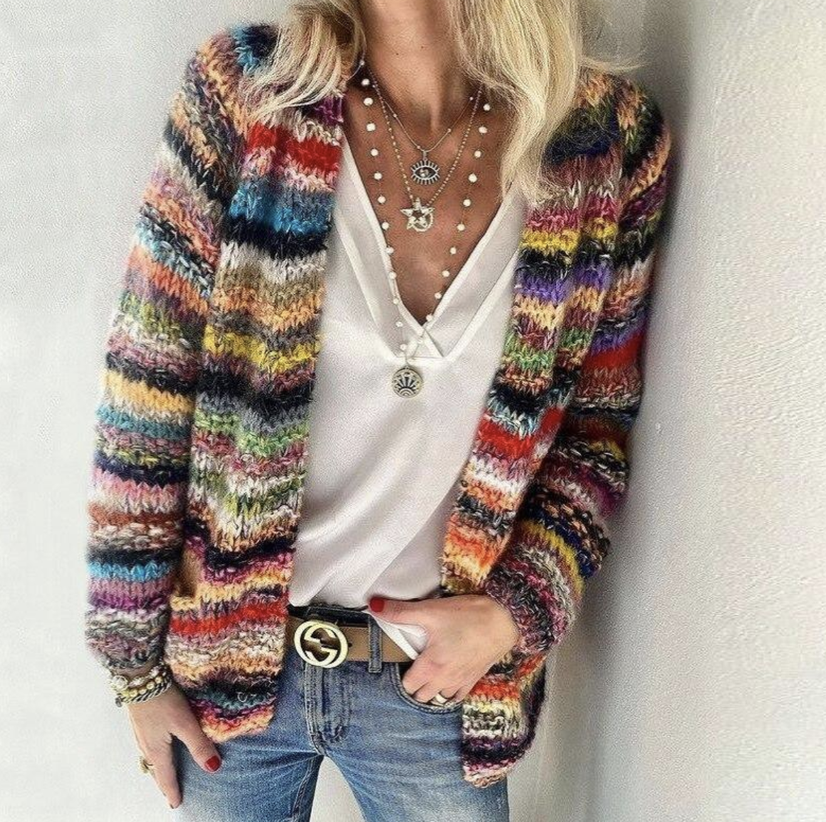 Fynara | Kleurrijk, grof gebreid vest voor dames – Stijlvolle oversized trui, warm en comfortabel
