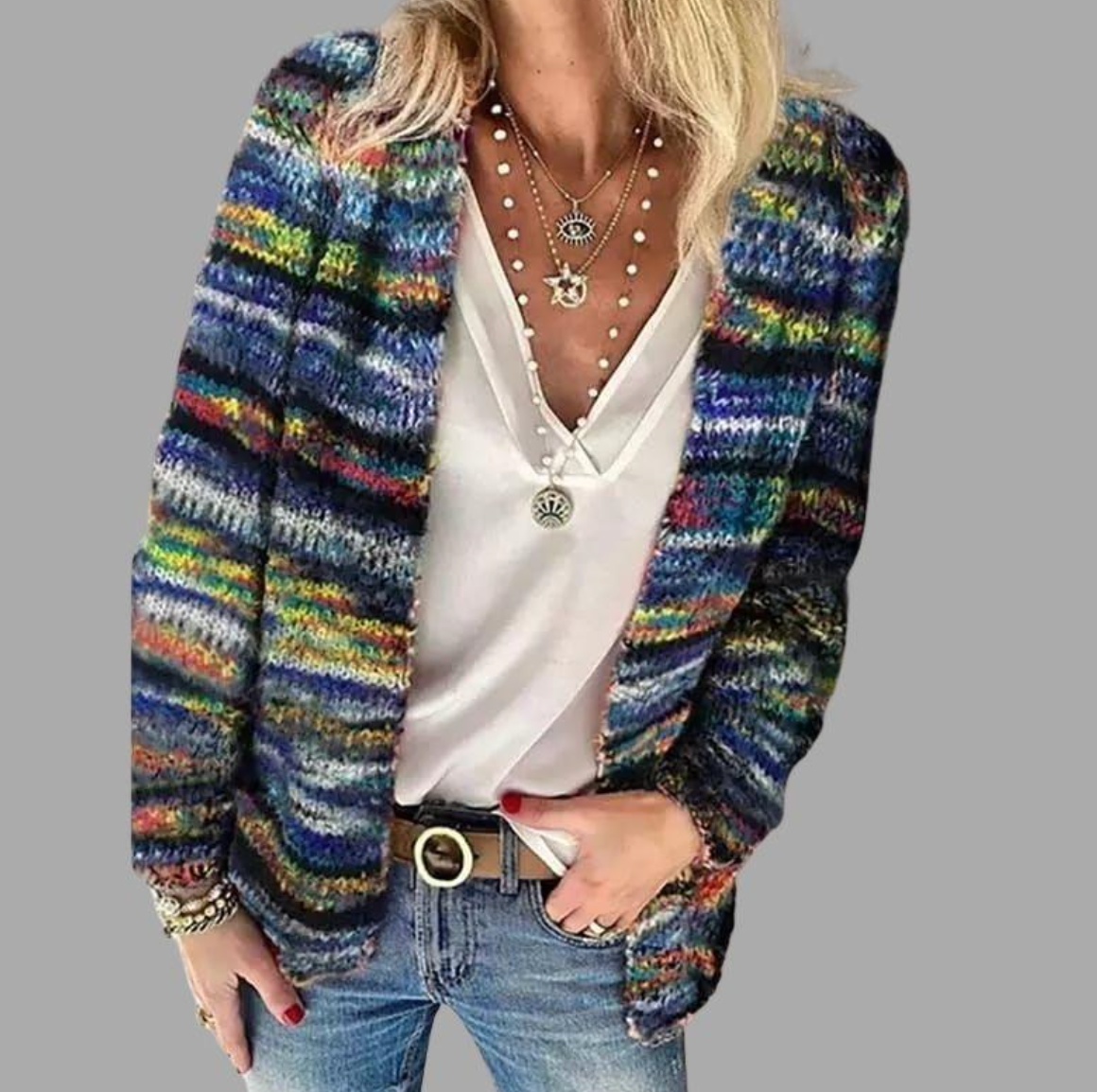 Fynara | Kleurrijk, grof gebreid vest voor dames – Stijlvolle oversized trui, warm en comfortabel