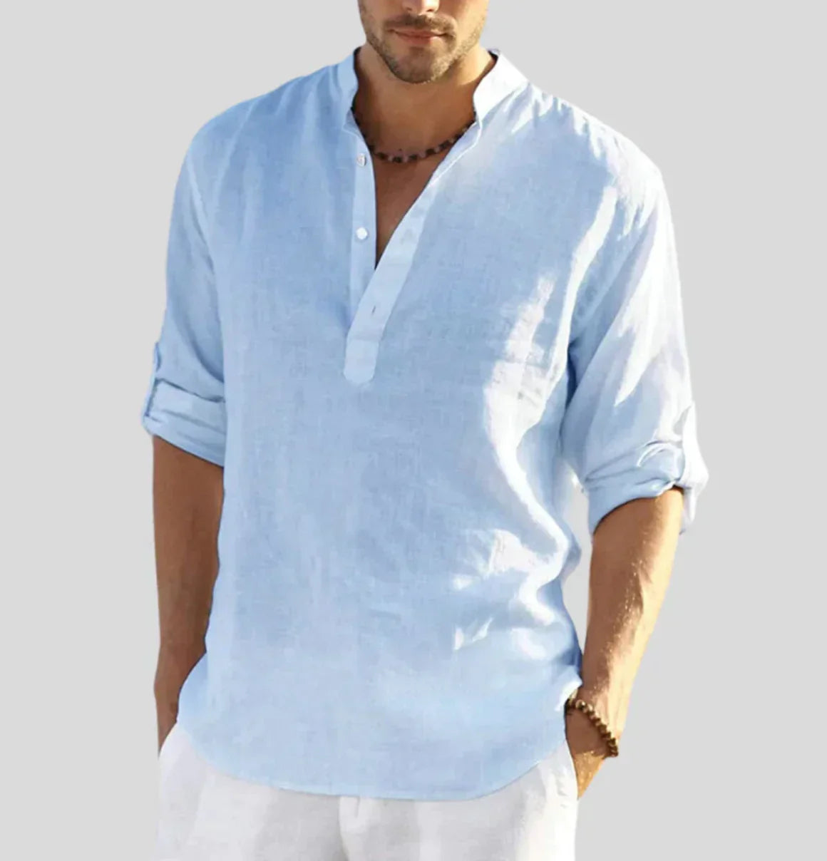 Eusebio | Herenhemd met elegante linnen Henley-kraag - Vrijetijdskleding & Formele kleding