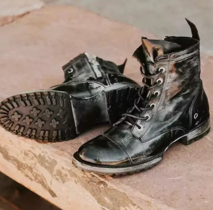 Oldrick | Vintage leren herenlaarzen met vetersluiting, klassieke werklaarzen voor in de winter