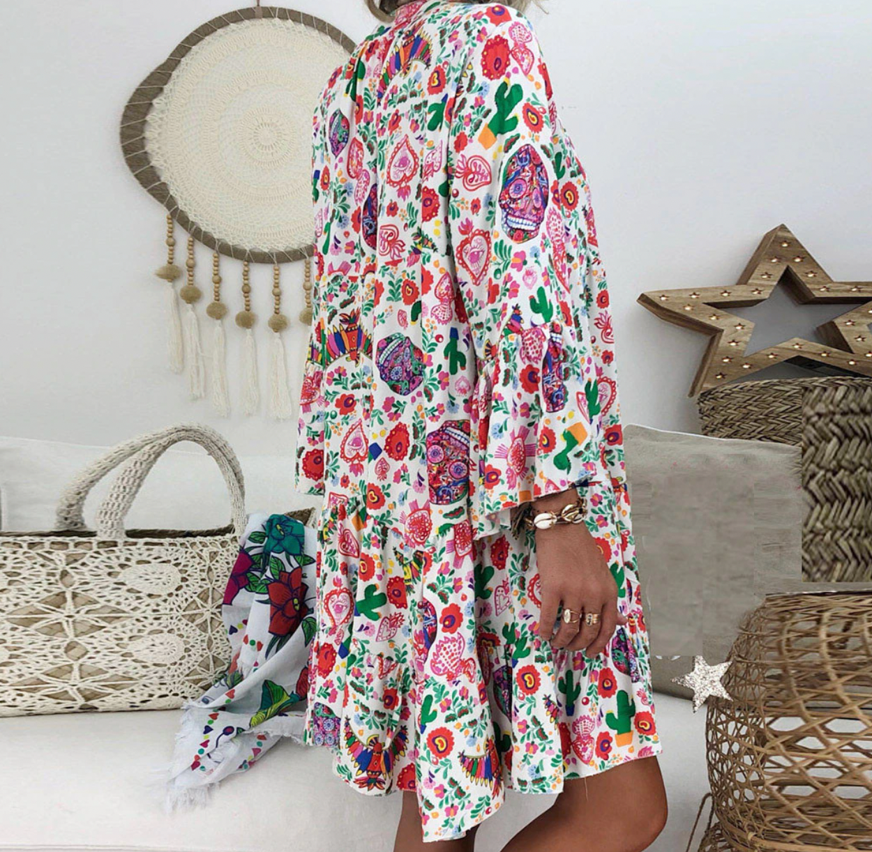 Nausikaa | Korte Boho jurk met bloemenprint voor dames - Losjes, Casual & Feestkleding