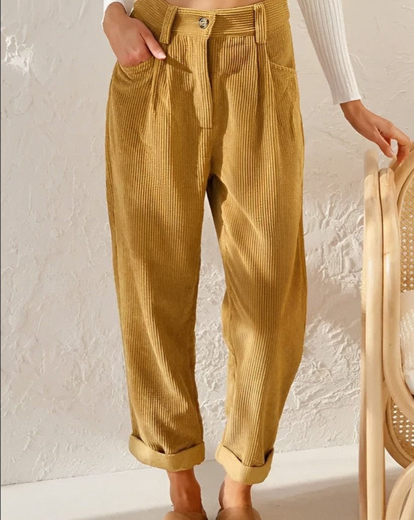 Eshara | Corduroy broek met hoge taille voor dames - Elegante enkellange broek