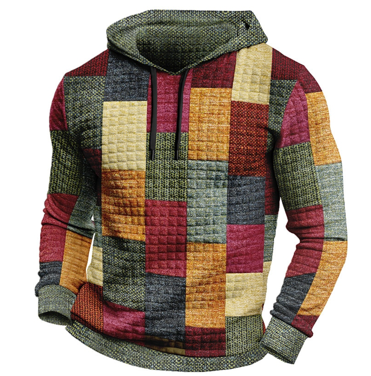 Orhan | Kleurrijke patchwork hoodie voor heren, Italiaans katoen, casual streetwear pullover