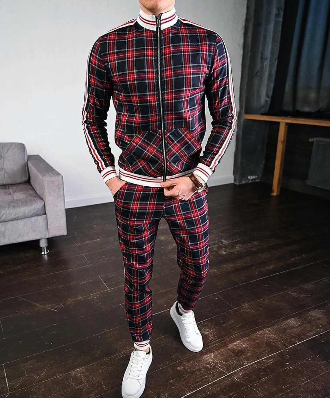 Twan | Moderne geruite set voor heren, jasje en broek, comfortabele pasvorm, casual en sportieve outfit