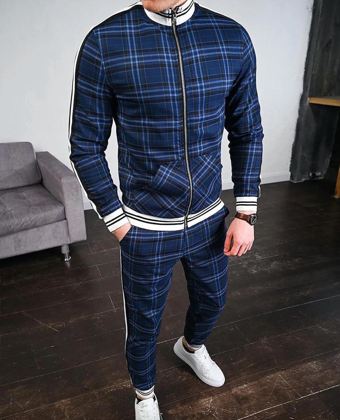 Twan | Moderne geruite set voor heren, jasje en broek, comfortabele pasvorm, casual en sportieve outfit