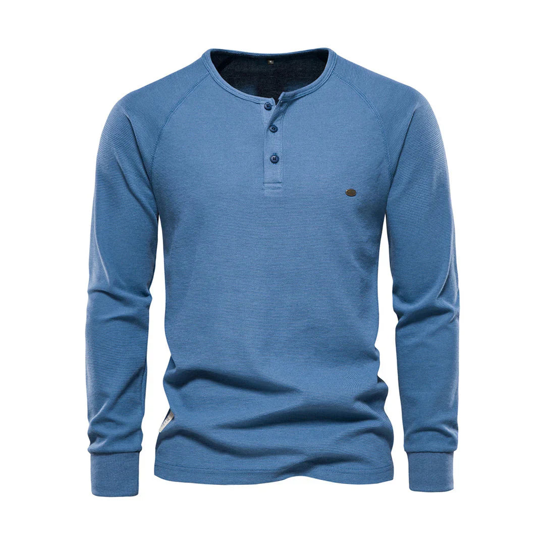 Daelin | Heren-T-shirt met lange mouwen - Ademende ronde hals met knoopsluiting, casual pasvorm