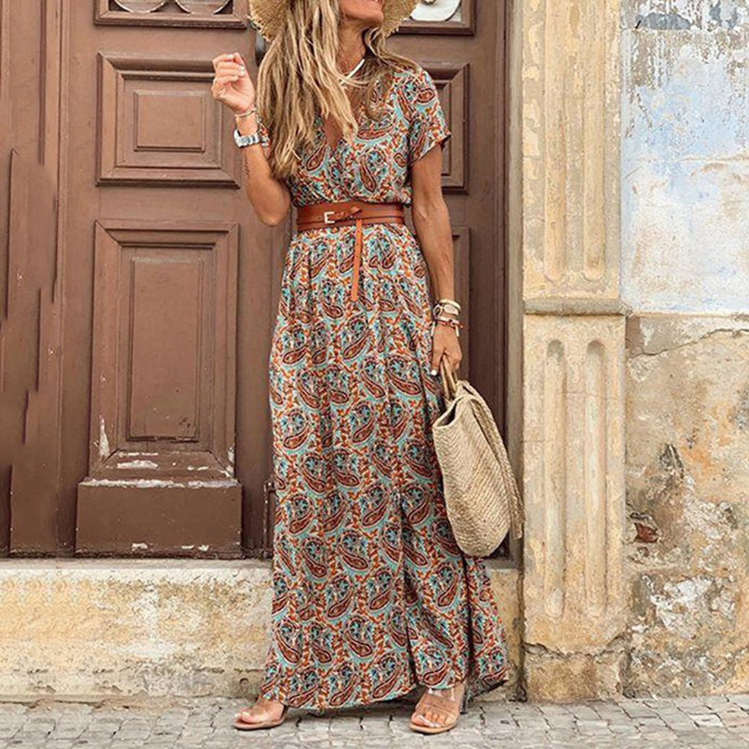 Jelena | Vrouwen Boho Paisley print Maxi jurk met split