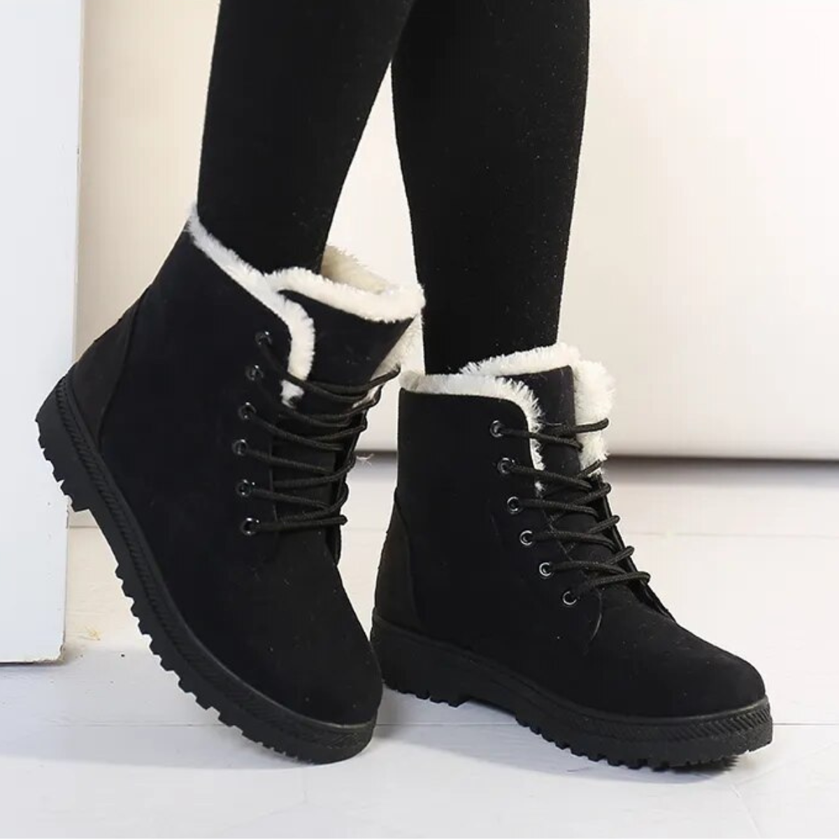 Fawna | Geïsoleerde, met bont gevoerde sneeuwlaarzen voor dames - anti-slip veterschoenen voor in de winter