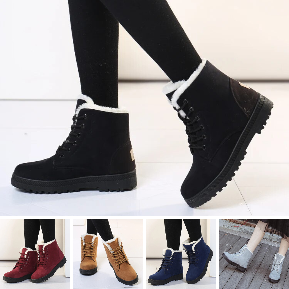 Fawna | Geïsoleerde, met bont gevoerde sneeuwlaarzen voor dames - anti-slip veterschoenen voor in de winter