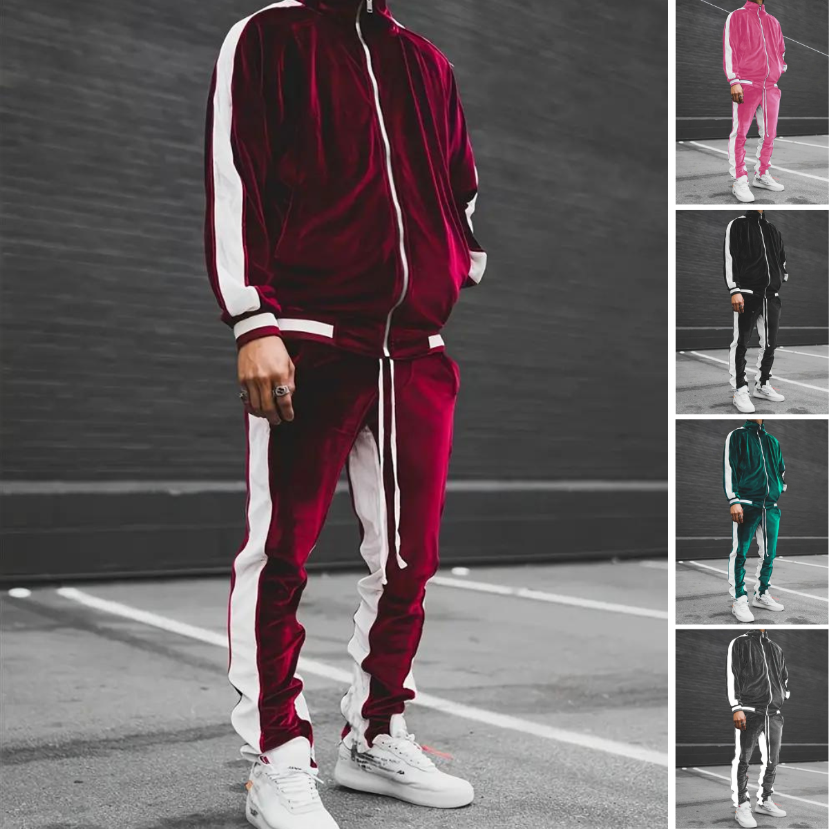 Klaudio | Men’s Velvet Tracksuit 2-Piece Set – Zipper Hoodie & Drawstring Pants, Lounge, Sports, Casual Wear