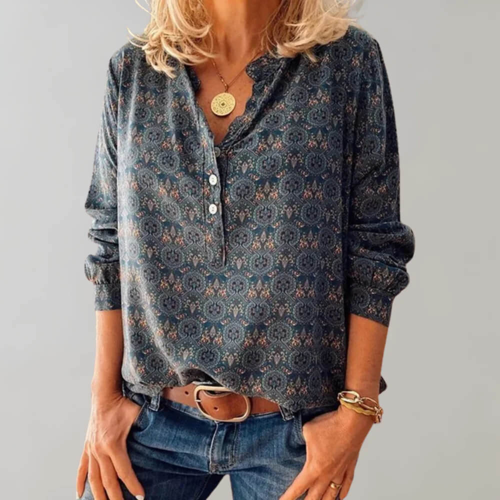 Vexara | Blouse met opdruk voor dames - Casual, loose-fit & stijlvolle top met lange mouwen
