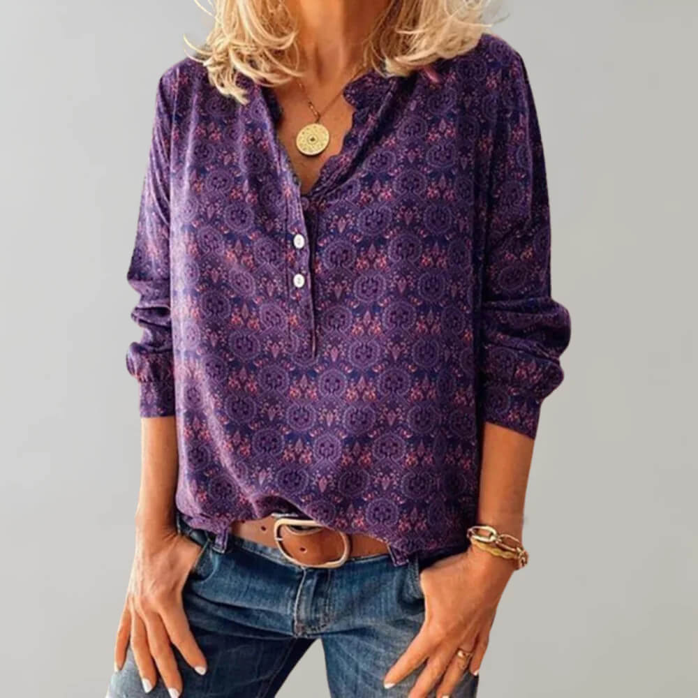 Vexara | Blouse met opdruk voor dames - Casual, loose-fit & stijlvolle top met lange mouwen