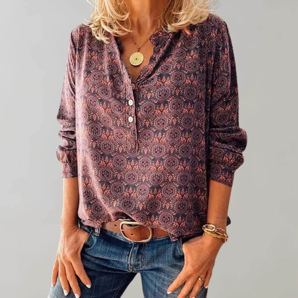 Vexara | Blouse met opdruk voor dames - Casual, loose-fit & stijlvolle top met lange mouwen