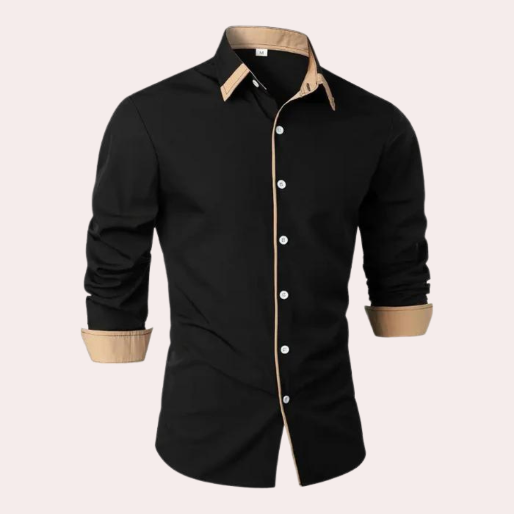 Elion | Herenoverhemd met lange mouwen – Contrasterende kraag en bies, slim fit overhemd, stijlvol overhemd