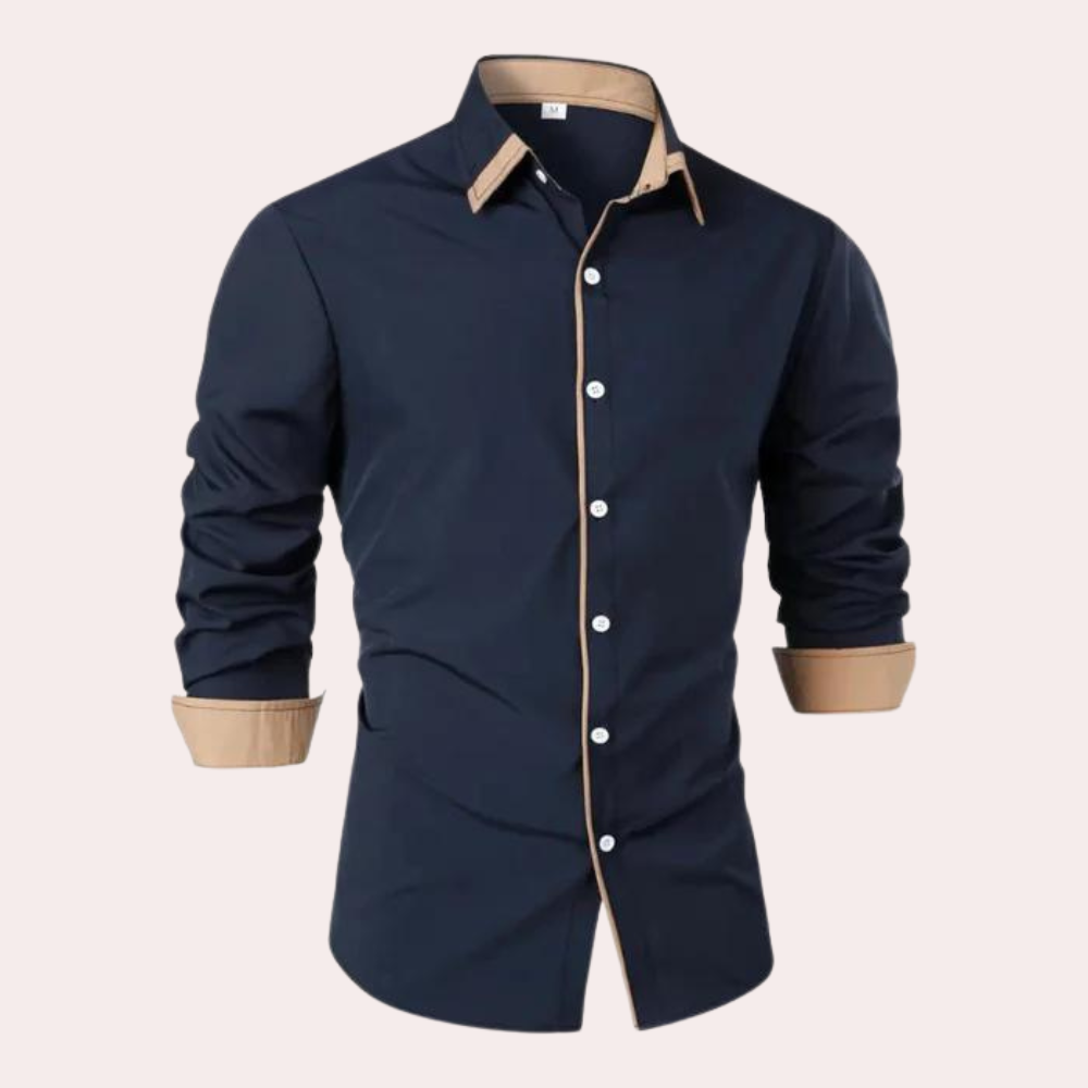 Elion | Herenoverhemd met lange mouwen – Contrasterende kraag en bies, slim fit overhemd, stijlvol overhemd