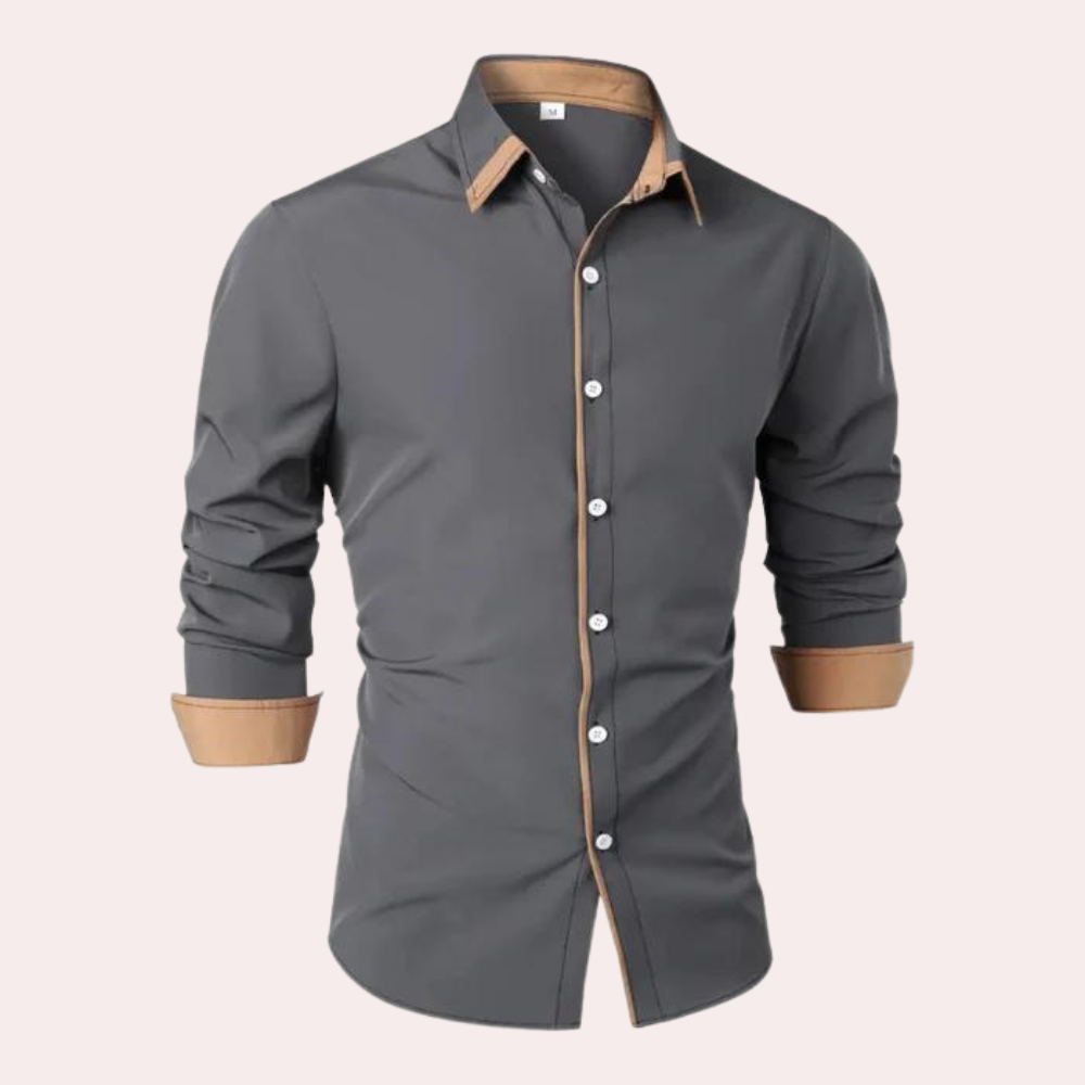 Elion | Herenoverhemd met lange mouwen – Contrasterende kraag en bies, slim fit overhemd, stijlvol overhemd