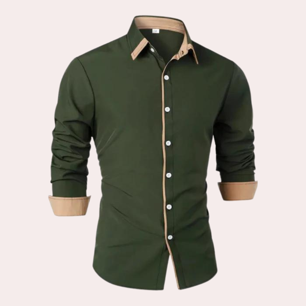 Elion | Herenoverhemd met lange mouwen – Contrasterende kraag en bies, slim fit overhemd, stijlvol overhemd