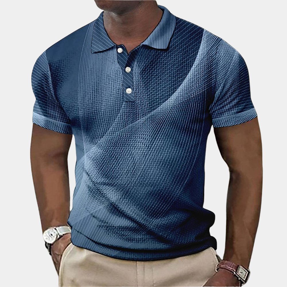 Wyron | Herenpoloshirt - Stijlvolle Creatieve Lijn Print, Casual Fit, Korte Mouw, Ademend