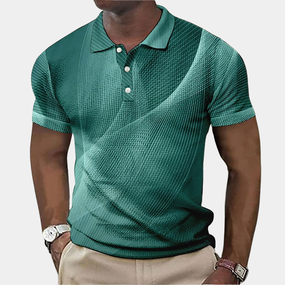 Wyron | Herenpoloshirt - Stijlvolle Creatieve Lijn Print, Casual Fit, Korte Mouw, Ademend