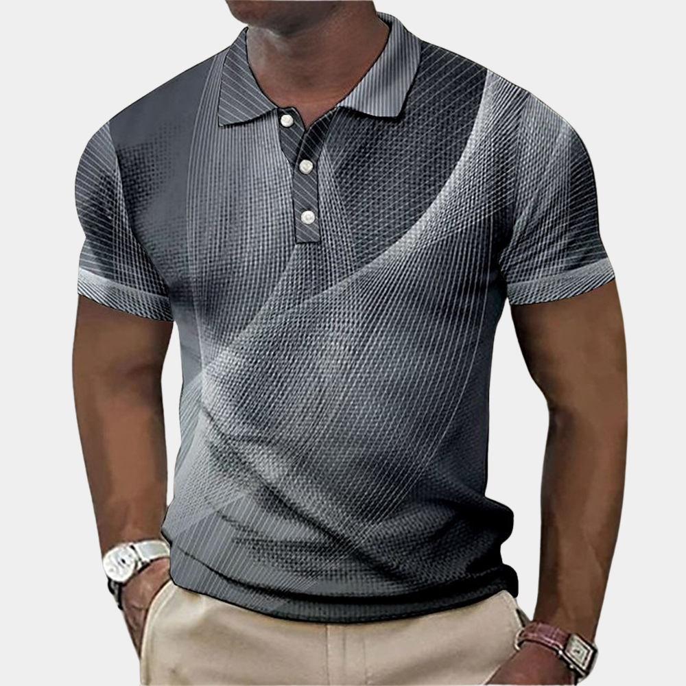 Wyron | Herenpoloshirt - Stijlvolle Creatieve Lijn Print, Casual Fit, Korte Mouw, Ademend