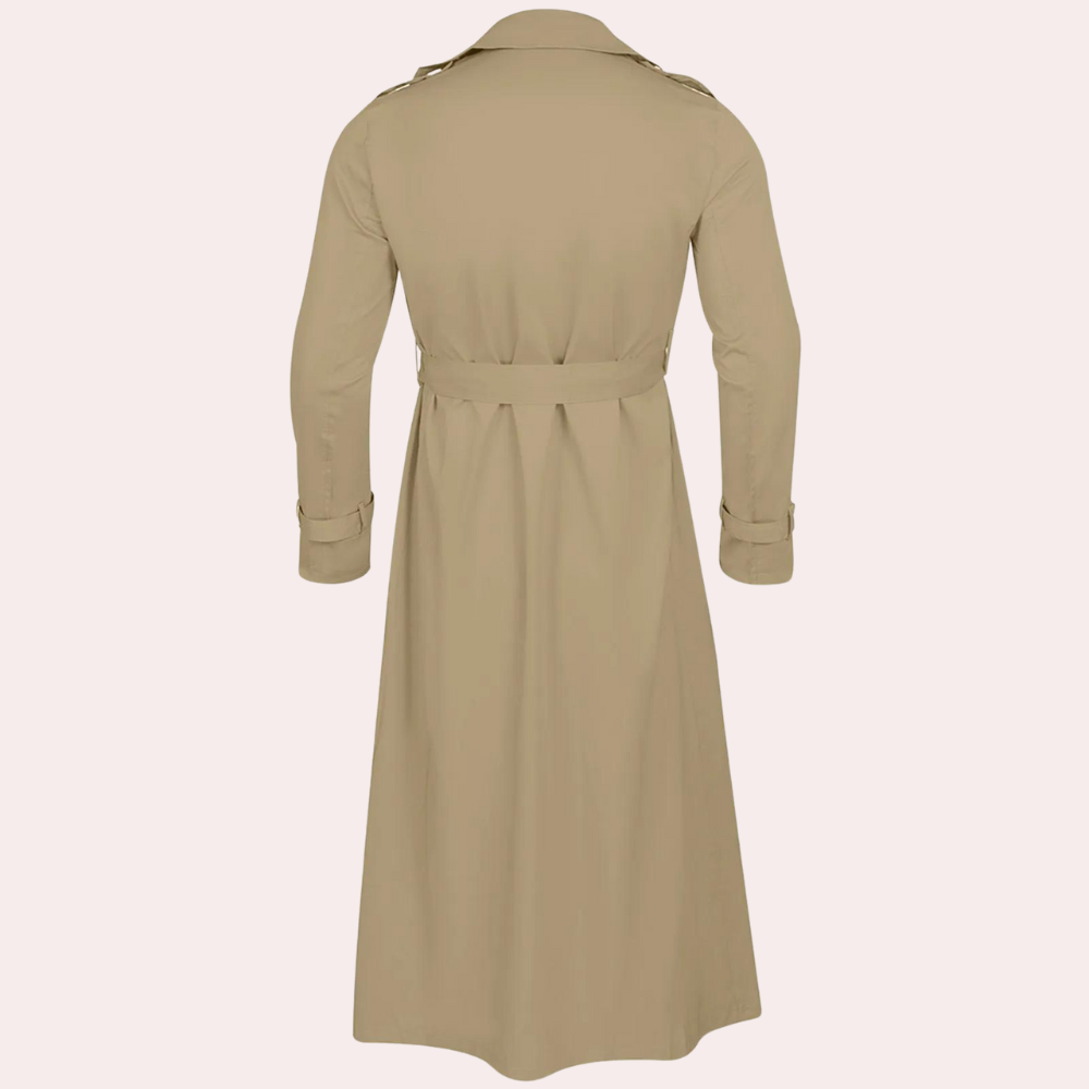 Dainius | Lange trenchcoat voor heren met dubbele knoopsluiting en riem – Klassieke lichtgewicht overjas