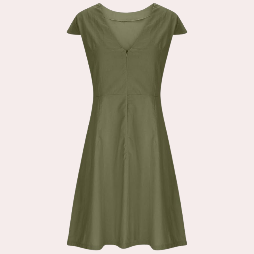 Agnete | Effen Midi jurk - Korte mouwen, casual & elegante zomerjurk
