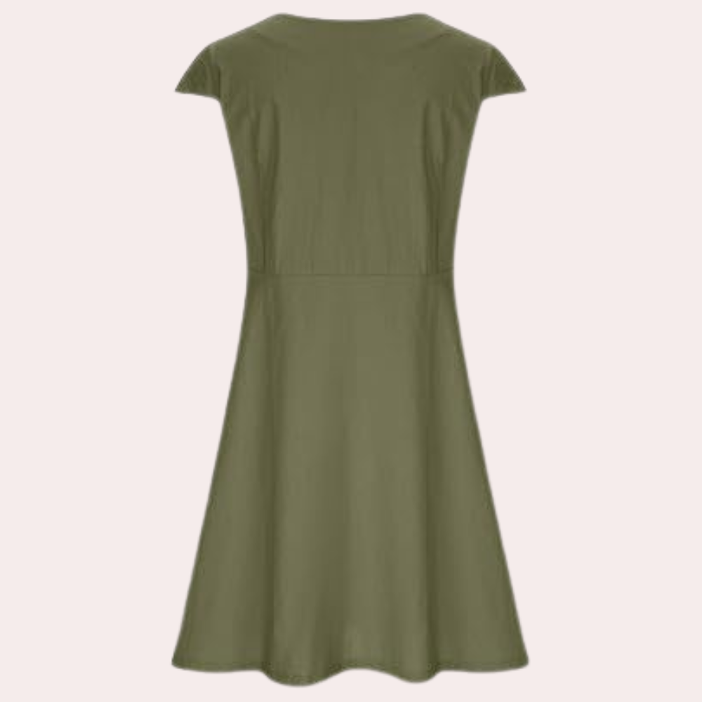 Agnete | Effen Midi jurk - Korte mouwen, casual & elegante zomerjurk