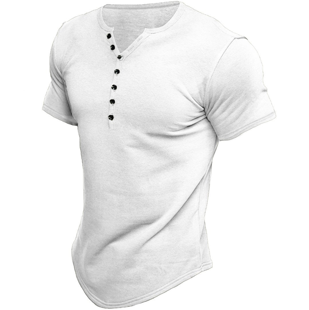 Malcolm | Heren Henley Korte Mouw T-shirt - Knoopsluiting, Regular Fit