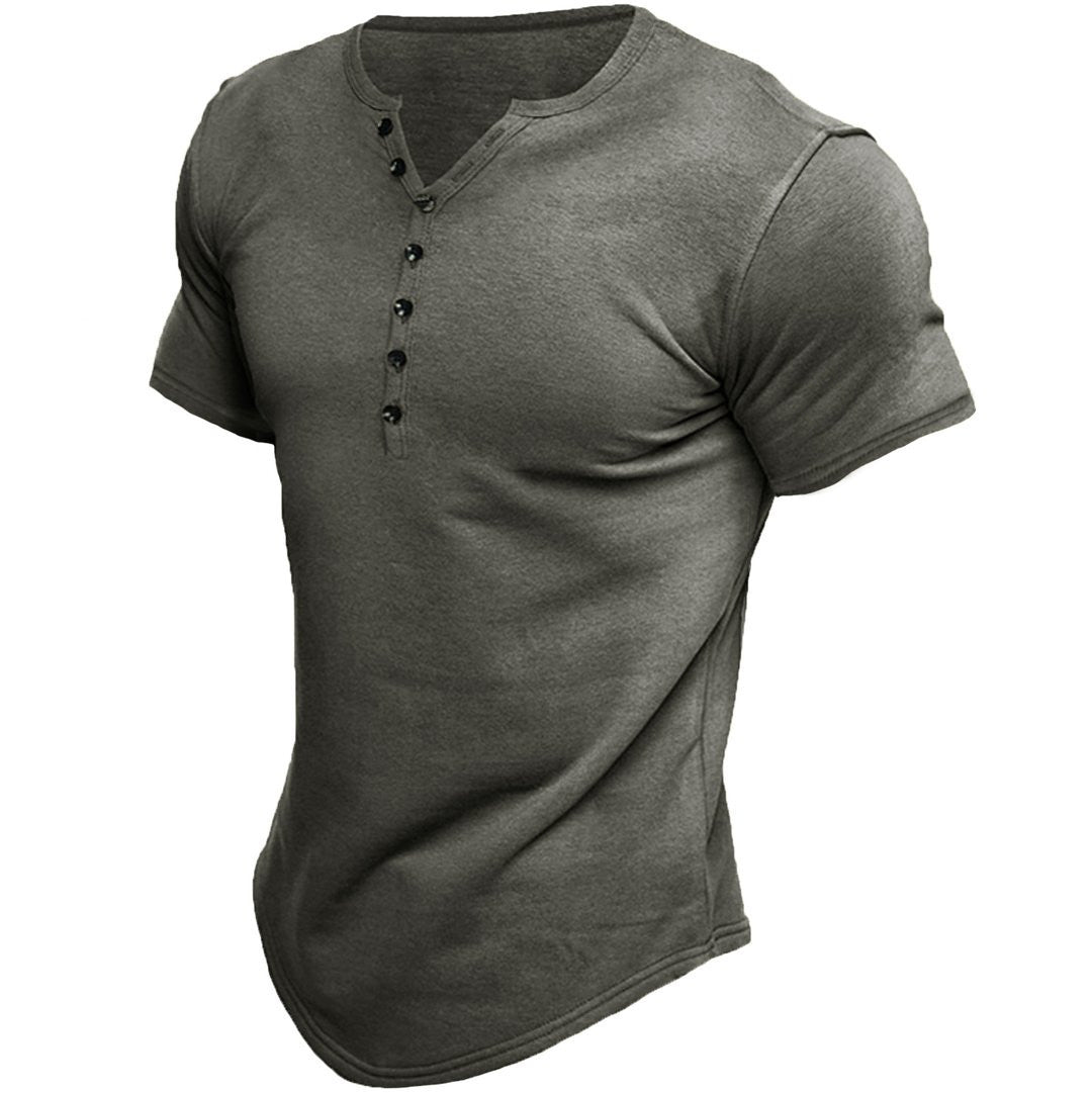 Malcolm | Heren Henley Korte Mouw T-shirt - Knoopsluiting, Regular Fit