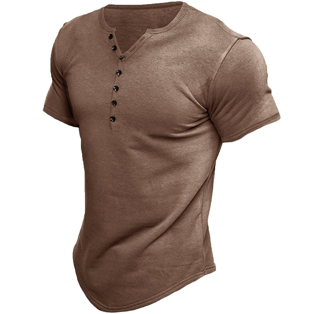 Malcolm | Heren Henley Korte Mouw T-shirt - Knoopsluiting, Regular Fit