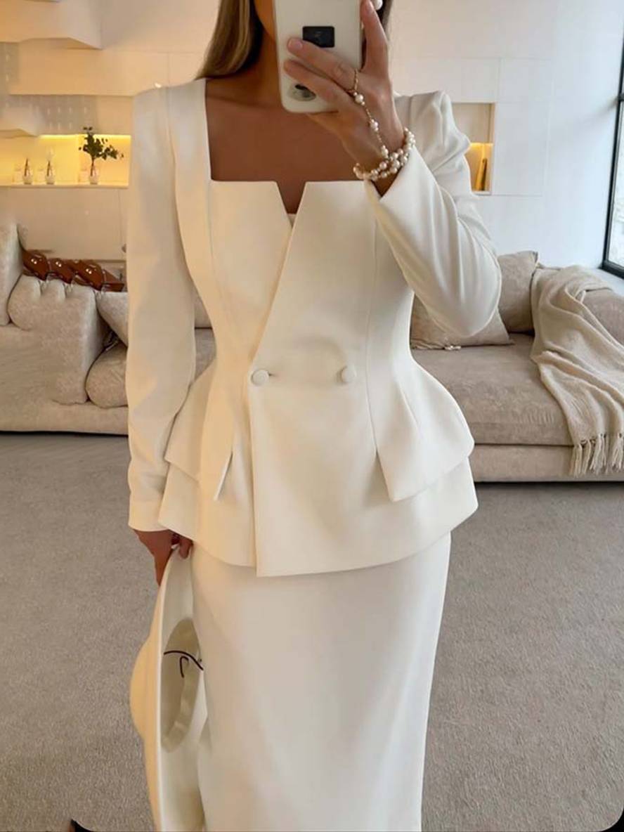 Patty | Damesblazer en lange rok, elegante kantooroutfit, formeel tweedelig pak