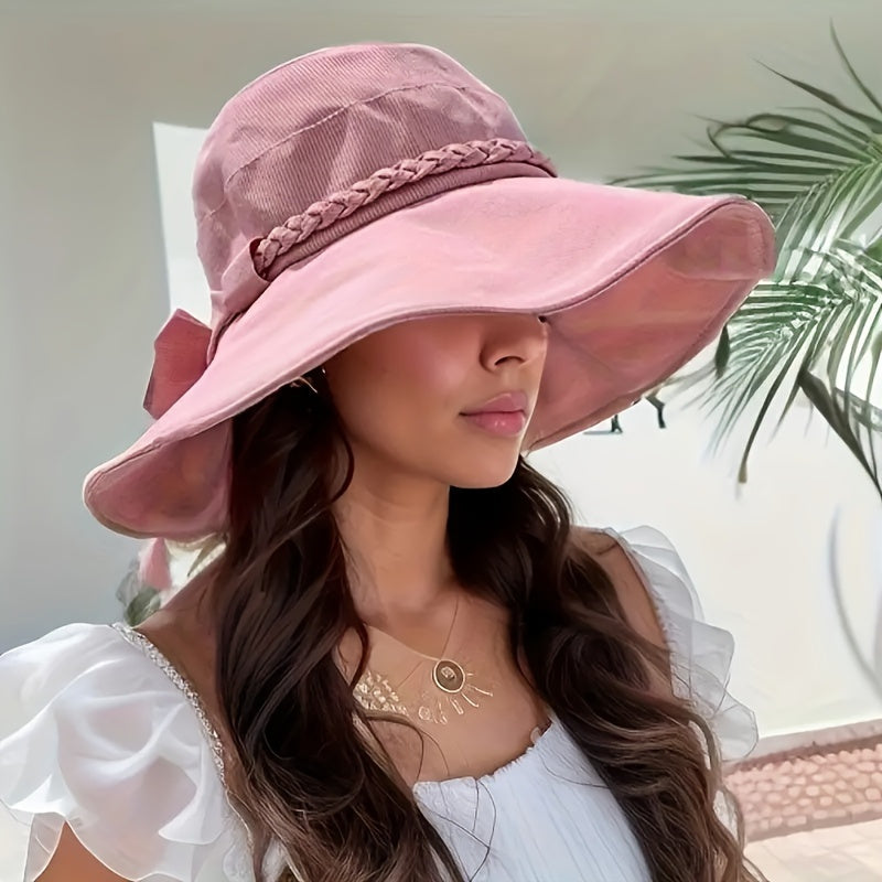 Brimzy | Zonnehoed met brede rand voor dames - Geweven detail, strikaccent, UV-bescherming