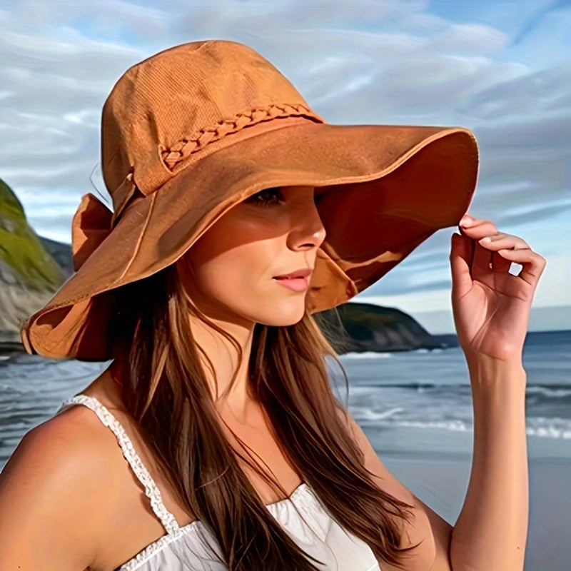 Brimzy | Zonnehoed met brede rand voor dames - Geweven detail, strikaccent, UV-bescherming