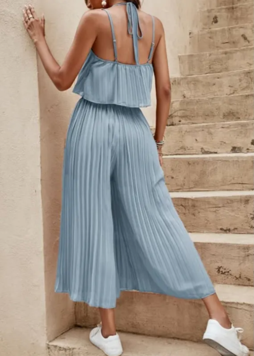Beata | Jumpsuit met plooien voor dames - wijd uitgesneden, elegante eendelige outfit
