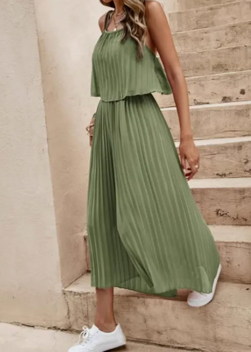 Beata | Jumpsuit met plooien voor dames - wijd uitgesneden, elegante eendelige outfit