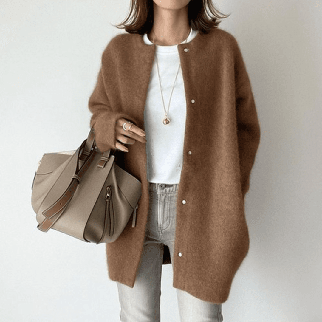 Yulisse | Lang damesvest met knopen - Stijlvol gebreid vest