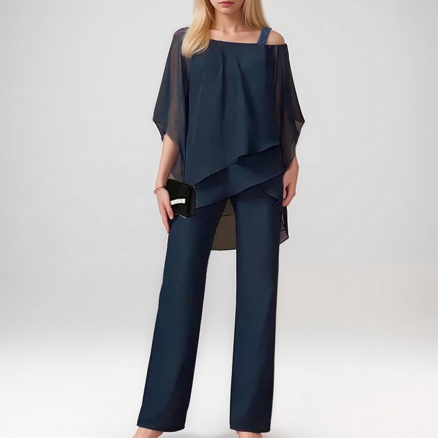 Wioletta | Laagjes blouse en broek met ruches - Elegante chique damesoutfit