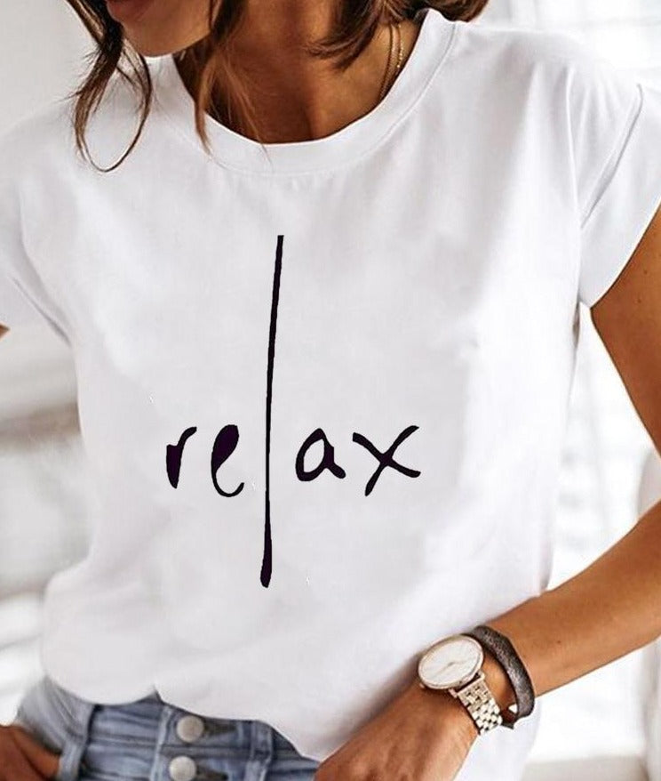 Uvenna | Casual T-Shirt voor Dames – Ronde Hals, Letterprint, Korte Mouwen, Comfortabel & Trendy