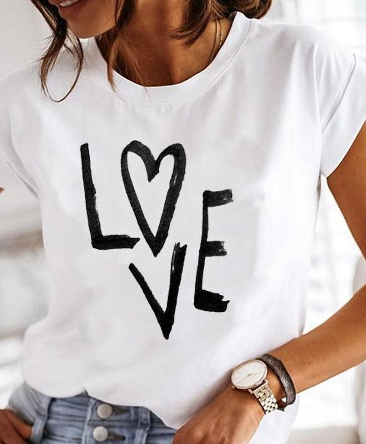 Uvenna | Casual T-Shirt voor Dames – Ronde Hals, Letterprint, Korte Mouwen, Comfortabel & Trendy