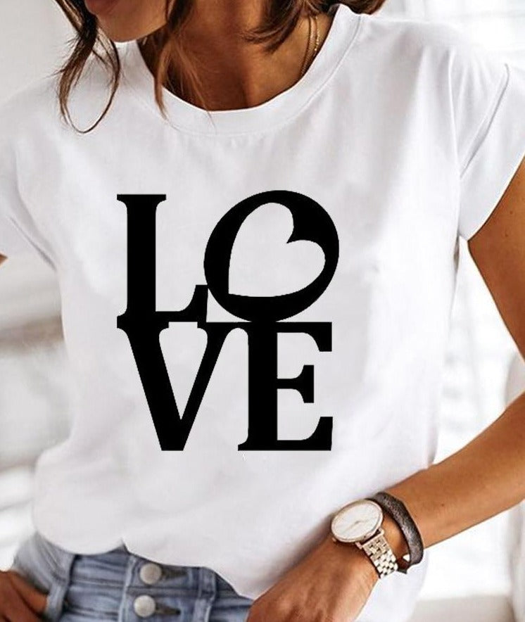 Uvenna | Casual T-Shirt voor Dames – Ronde Hals, Letterprint, Korte Mouwen, Comfortabel & Trendy