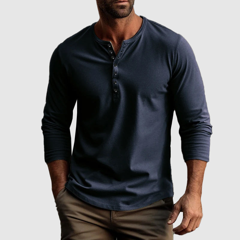 Aymeric | Heren Henley Shirt - Lange Mouw, Casual & Comfortabele Top