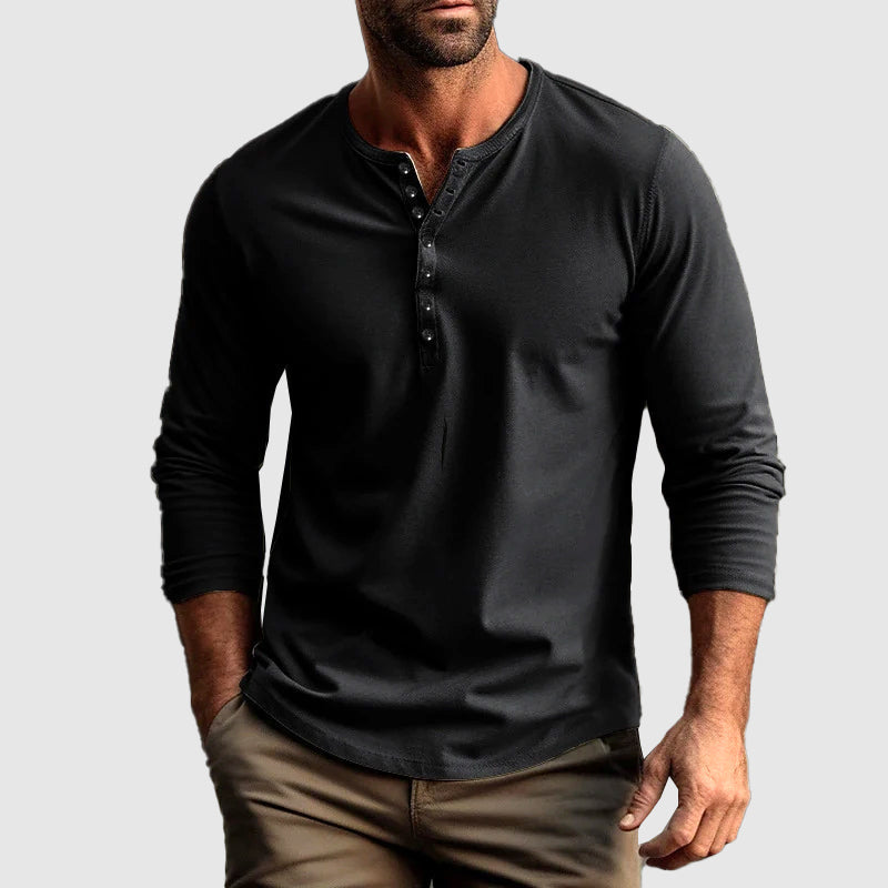 Aymeric | Heren Henley Shirt - Lange Mouw, Casual & Comfortabele Top