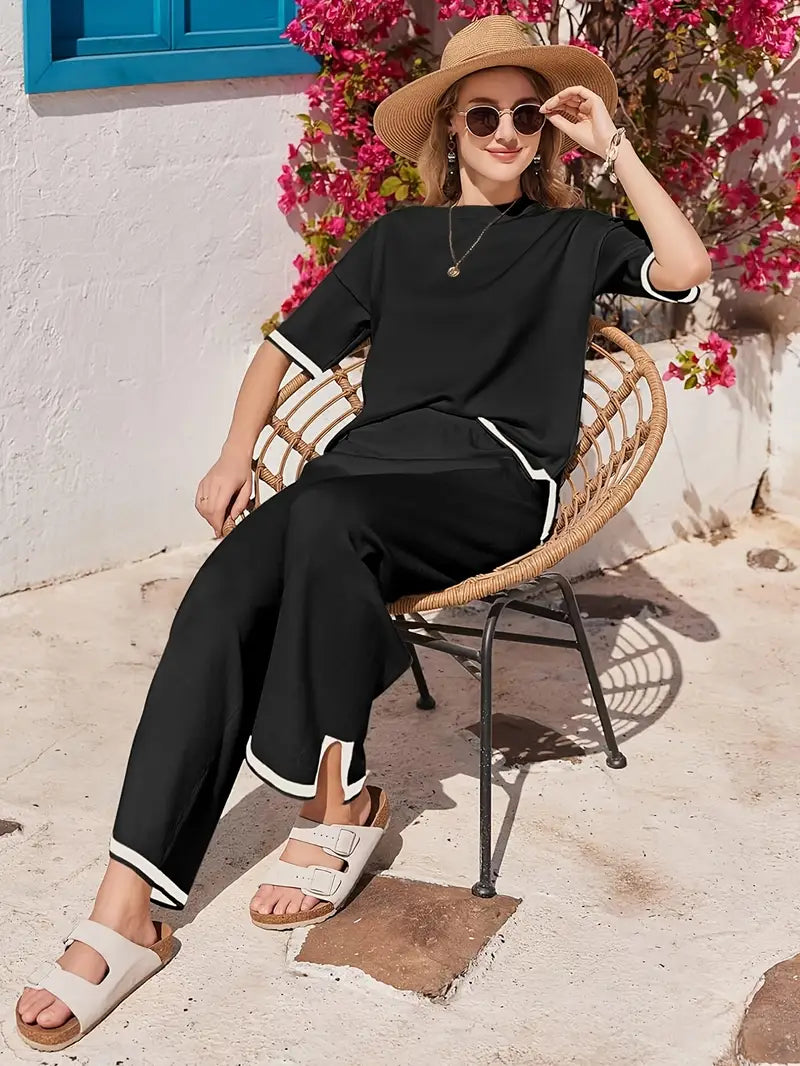 Iralyn | Stretchbare gebreide top en broek – Casual loungewear, zachte, comfortabele tweedelige outfit